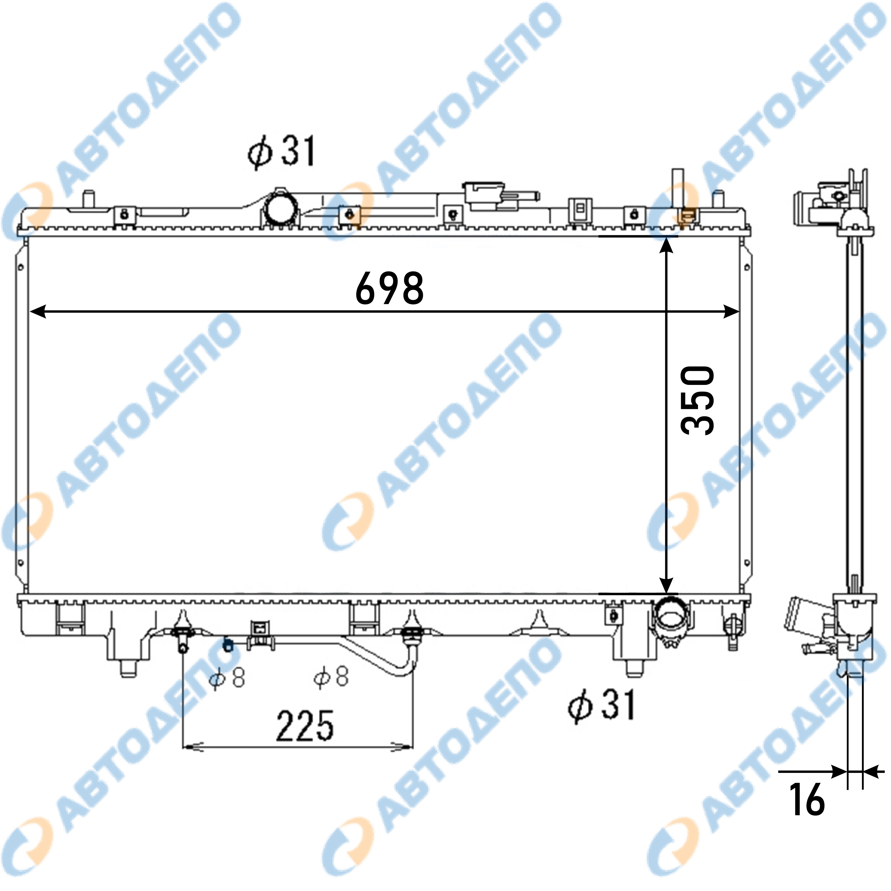 TOYOTA CORONA PREMIO, CALDINA 1992-1998, AVENSIS Радиатор охлаждения  двигателя TO-0087-16, 16400-7A190, 16400-7A191 / Автодепо